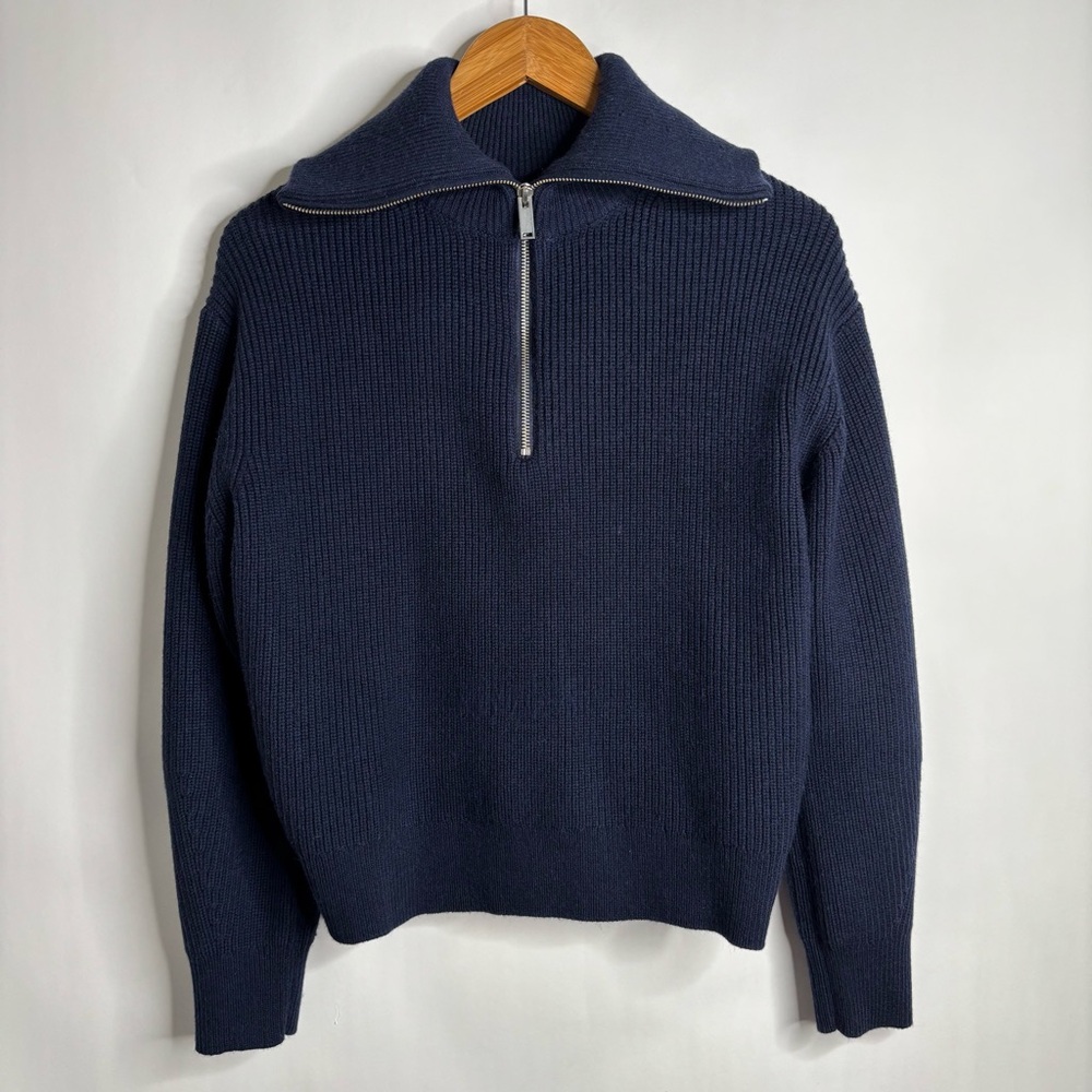 COS Navy Zip-Front Ribbed Sweater - Picture 8 of 10
